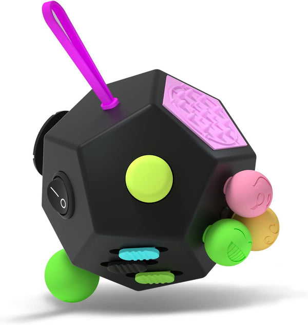 Fidget Dodecagon 12-Side Fidget Toy Cube, Relieves Stress and Anxiety, Travel Toy for Children and Adults, B2 Black