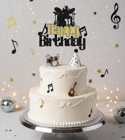 Drummer Sleyberoy Drum Kit Happy Birthday Cake Topper, Music Theme Party Rock Roll Band Decor (music)