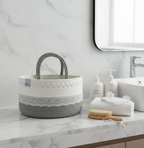 ebutyco Baby Diaper Caddy Organizer,Woven Rope Nursery Storage Bin,Newborn Gift Basket,Extra-Large Cotton Basket