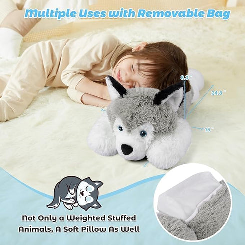 22" 4.5 lbs 2-in-1 & Large Laying Husky Plush, Weighted Stuffed Animals for Adults and Kids, Husky Plushies