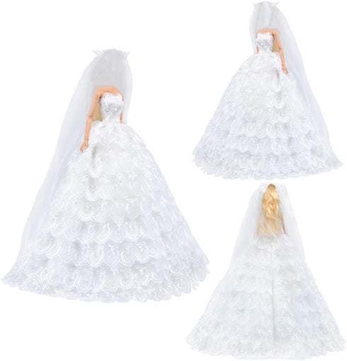 11.5 inch E-TING White Gorgeous Long Wedding Dress Princess Gown Clothes with Veil for DollsDoll Not Included