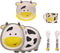 Kids Dinnerware Set, Bamboo 5 Pcs with Plate, Bowl, Cup, Fork, Spoon, Cow