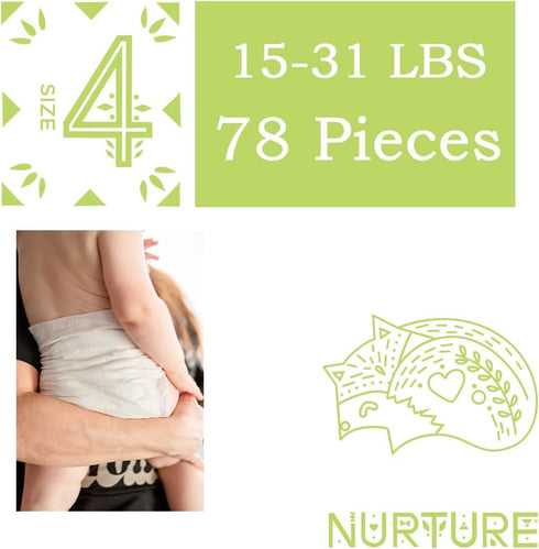 Nurture Diapers by BioBag, Size 4 (15-31 lbs), 78 Premium Quality, Eco Friendly, Hypoallergenic