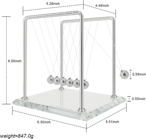Newton's Cradle Pendulum with 7 Balls - Balance Ball 60+ Sec Swingtime Glass Base Science Gadget for Home & Office