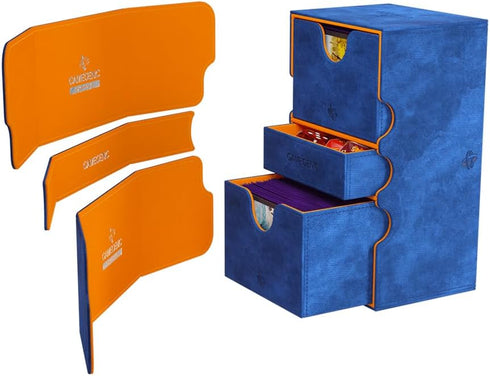 Gamegenic Stronghold 200+ XL Convertible Deck Box - Double-Sleeved Card Storage with Accessories Drawer, Blue/Orange