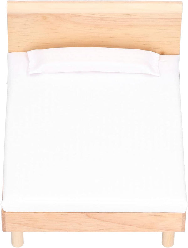 1:12 Dollhouse Double Bed, Oak Miniature Furniture Decoration Accessories for Bedroom