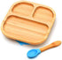 Baby Toddler Stay Put Dish, Kids Suction Plate, Bamboo Cute Dinnerware, Blue