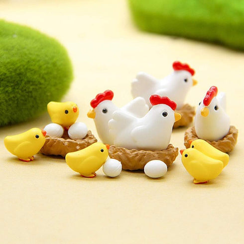 12Pcs Miniature Hen Chicken Family Egg Statues - Garden Decor Ornaments for Outdoor Sculptures