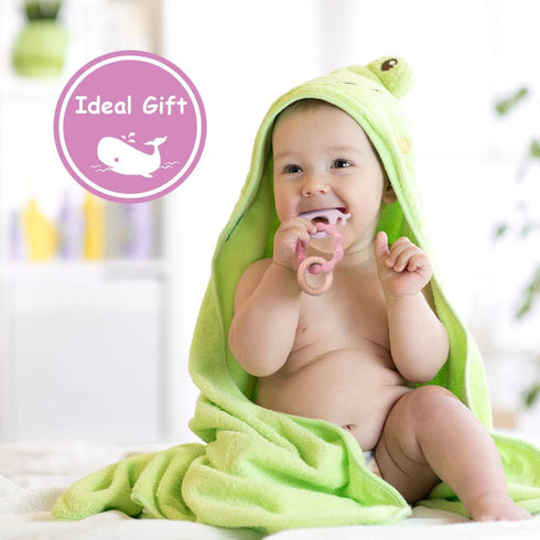 Vicloon Baby Teether Toys, Silicone & Natural Wood Teether Ring, Chewable Rings for Newborn Gift (Pink)