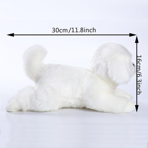 12" CU-MATE Plush Maltese Dog Toys, Simulation-Realistic & Lifelike Soft Stuffed Animal Dog, Handmade Lying Stuffed Dog