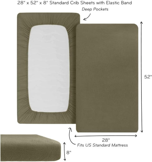 Denmark - Super Soft Muslin Fitted Baby Crib Sheets for Boys and Girls – Standard Size for 28'' x 52'' Crib Mattress - 100% Organic Cotton for Ultimate Comfort (Sage Green) by Huxie