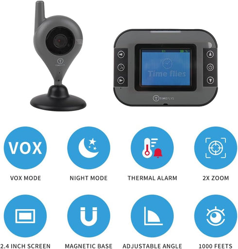 TimeFlys C240v 2.4" Warning,1000 Video Baby Monitor with Camera and Audio Screen, Auto Night Vision,Two Way Talk