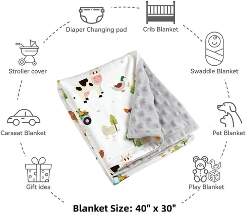 Jola's House 2 Pack 30 40 Inch Farm Animal Baby Blankets Unisex Soft Nursery Double Layer Minky Blanket with Dotted