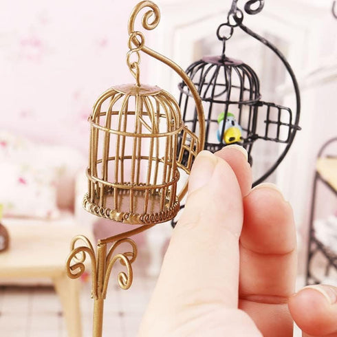 1:12 Dollhouse Birdcage Scale Accessories Miniature Bird Cage Floor Stand Openable Cage Alloy Birdcage Model Mini House