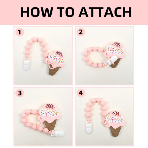 Set 3 Baby Food Grade Silicone Teether Toy with One Piece Design Pacifier Clip Holder,Teething Toys Gift for Months+