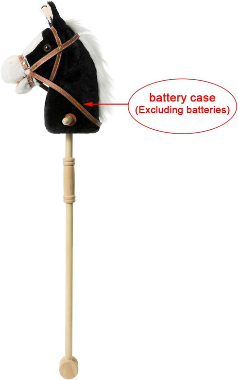 HollyHOME Stick Horse Plush Handcrafted Hobby Horse with Wood Wheels and Real Pony Sounds for Kids, Black 36 Inches