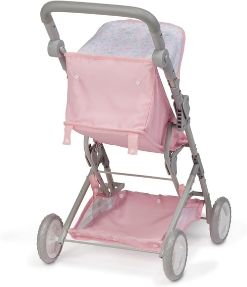 18" 3+ JC Toys - Berenguer Boutique | Fashionable Stroller with Canopy and Storage | Simple Folding |Pink Floral