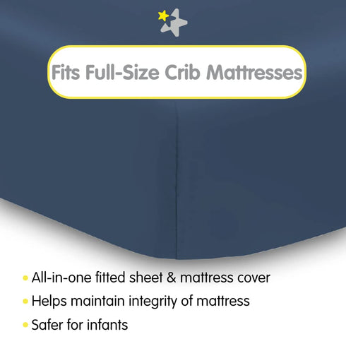 52" 28"/132 71 cm (2-Pack) BreathableBaby All-in-One Fitted Sheet & Waterproof Cover, for x x Crib Mattress, Navy