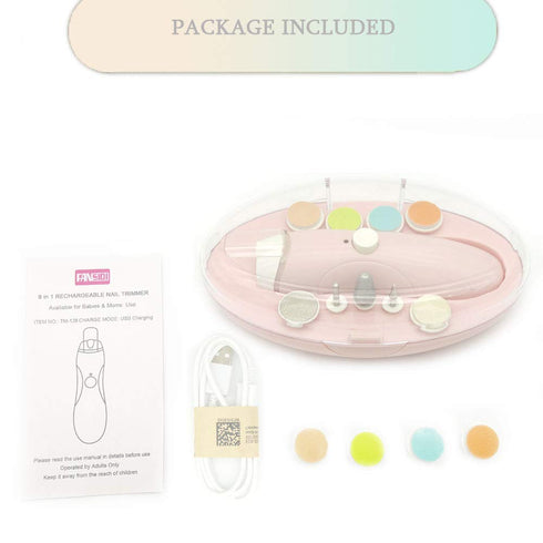 Rechargeable Baby Nail File, Fansidi Electric Trimmer for Newborn Infant Toenail and Fingernail, Pink