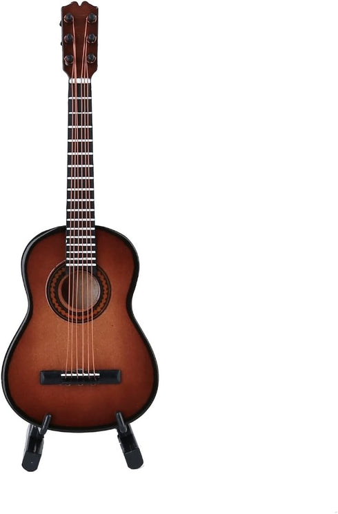 Dselvgvu 5.12"x1.86"x0.68") Wooden Miniature Guitar with Stand and Case Mini Musical Instrument Classic Guitar Replica