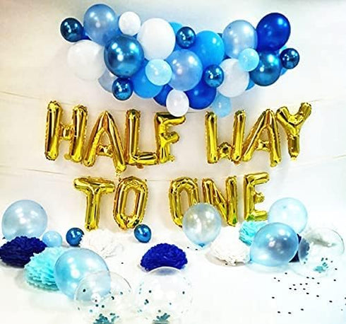 JeVenis 15 PCS Half Way To One Balloons for Boy Birthday Party Decorations, 1/2 Birthday Blue Balloons