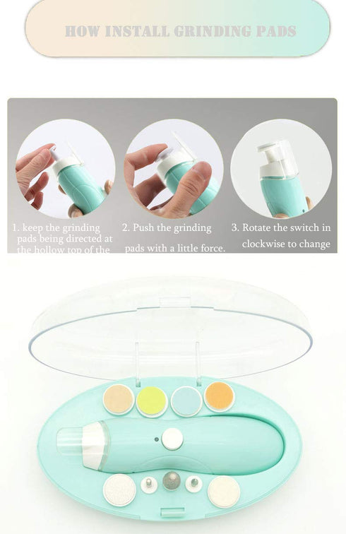 Rechargeable Baby Nail File, Fansidi Electric Trimmer for Newborn Infant or Toddler, Extra Replacement Pads