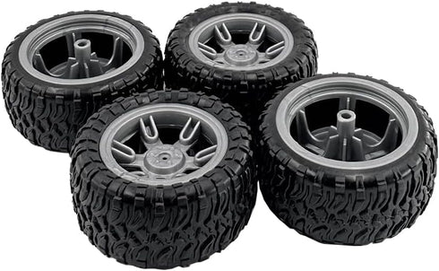URIMPAVIDO 4PCS 60mm Toy Car Wheel Toy Car Rubber Tire Wheels with Shaft Round Rod Axles for RC Car Truck Robot DIY