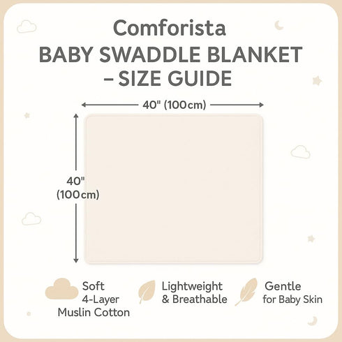 Pack 2 Cozy Set, 40x40 Inches Tummy Muslin Swaddle Blankets of Light Brown & Beige Neutral Baby Blankets, Muslin Baby