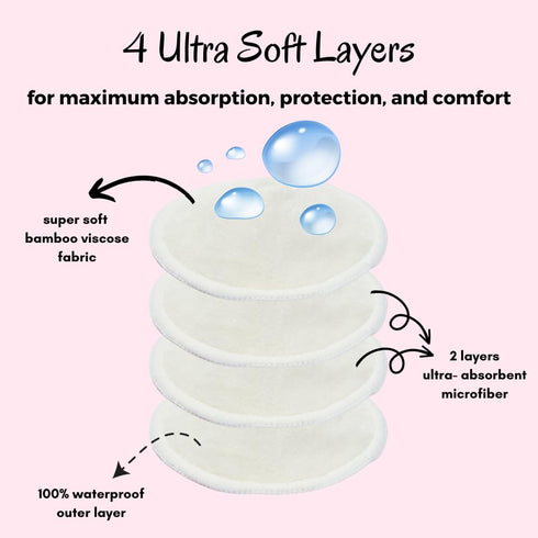 Bamboo Viscose Nursing Pads - 14 Washable Pads with Wash and Storage Bags for Breastfeeding (Pastel Touch, Medium 3.9")