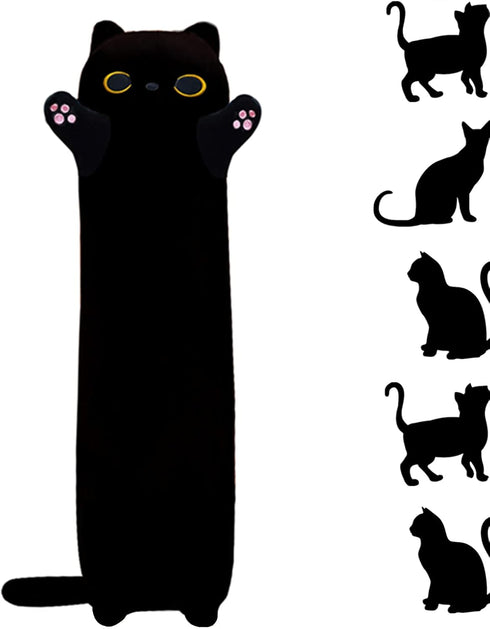 Long Black Cat Plush Body Pillow - 35.43'' Kawaii Black Cat Plush Kitten Sleeping Pillow Gift for Kids Girlfriend