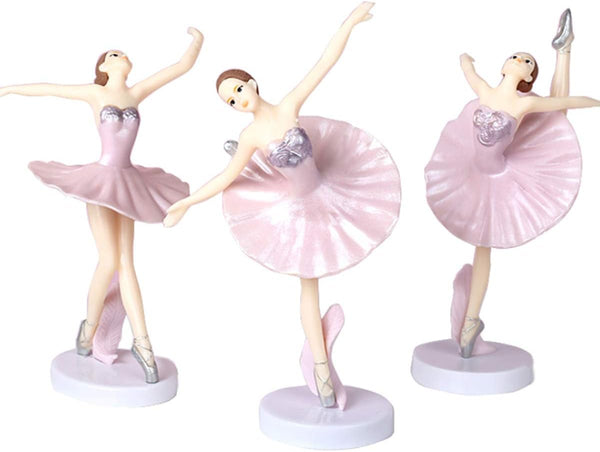 HYSTYLE 3 Pcs Pink Dancing Ballerina Girl Figurine, Miniature Figure Collection Playset Doll Toy for Cake Decoration