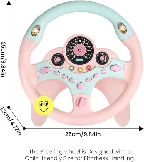 YIYZAOF Kids Steering Wheel Toy for Car Backseat with Light and Music,Suction Cups Base-Interactive Simulated Driving