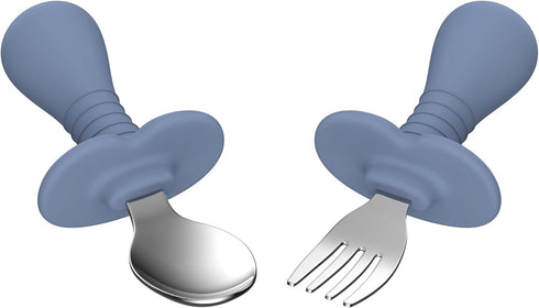 2 Pcs Toddler Utensils Set, Stainless Steel Forks and Spoons for Children, Safe Flatware Metal Kids Cutlery with Round