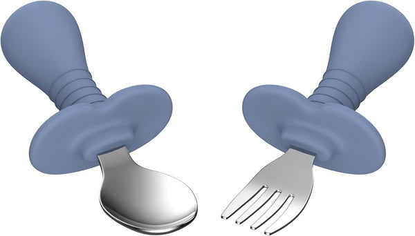 2 Pcs Toddler Utensils Set, Stainless Steel Forks and Spoons for Children, Safe Flatware Metal Kids Cutlery with Round