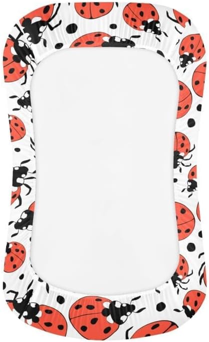 Daulesho Red Ladybug Bassinet Sheets Hand Drawn Cartoon Ladybird Soft and Breathable Material, Baby Crib Sheets