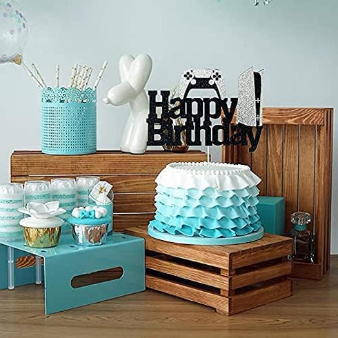 Game Controllers Happy Birthday Cake Topper - Glitter Gaming Cake Decoration for Boys Video Game Party