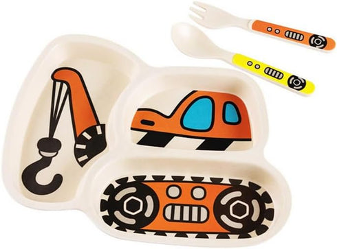 Kids Plates Set, 9-Piece Toddler Dinnerware Set including Plate, Fork, Spoon, Baby Feeding Divided Plate
