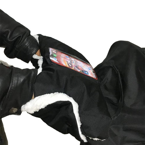 Stroller Fleece Hand Muff Winter Anti-Freeze Gloves with Phone Holder for Pushchair Pram