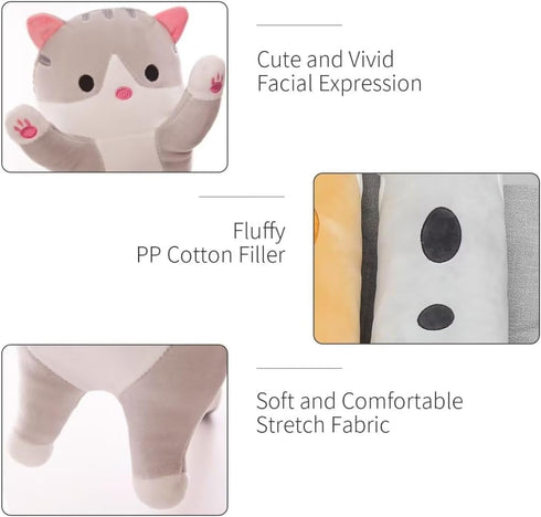 Long Cat Plush Pillow, Pink Cat Body Pillow, Soft Plushies Kawaii Stuffed Kitten Toy for Kids Girlfriend (43.3 Inch)