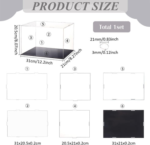 FINGERINSPIRE Plastic Minifigure Display Cases, 12.2x8.3x8inch Clear Dustproof Action Figure Display Box with Black Base