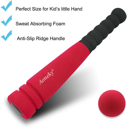 Aoneky 11.8 Inch Set 1-3 Mini Foam Baseball Bat and Ball for Toddlers Years, Soft & Safe First Bat, Lightweight T-Ball