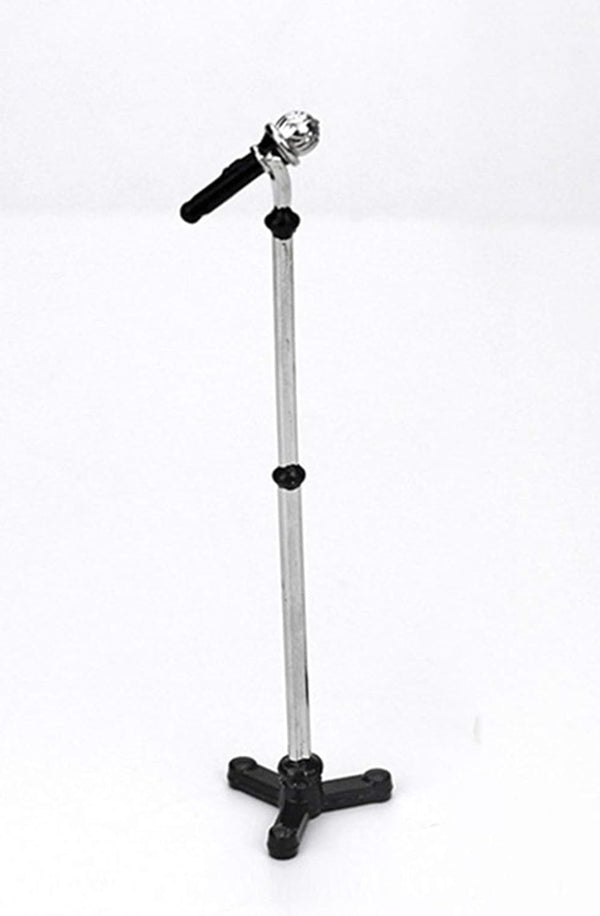 Black Dollhouse Decoration Accessories, 1:12 Miniature Microphone with Stand Play Toy