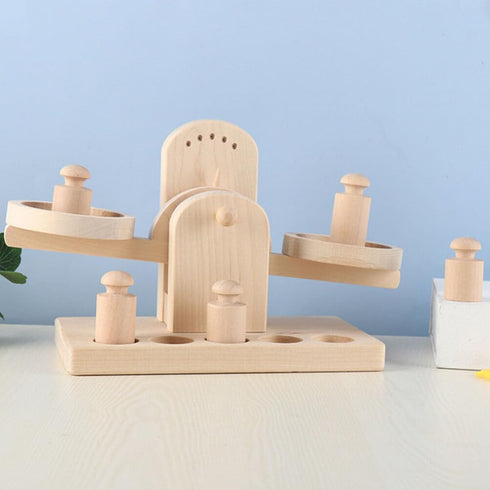 iplusmile Wooden Scale Montessori Math Materials Weighing Scale Set for Preschool Educational Learning