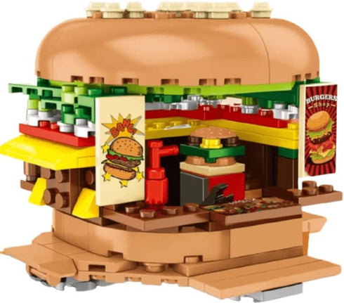 General Jim's Burger Joint Restaurant, 209 Piece Modular Building Blocks Brick Model, Amusement Park Burger Stand Toy