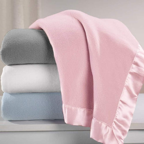 American Baby Company Fleece Blanket with Silk-Like Satin Trim - Soft, Warm & Cozy, Blue, 30" x 40" for Baby Carrier,