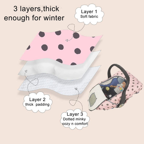 Carseat Cover for Girls, Winter Baby Car Seat Covers for Infant, Baby Carrier Cover Canopy with Window Zipper, Thick