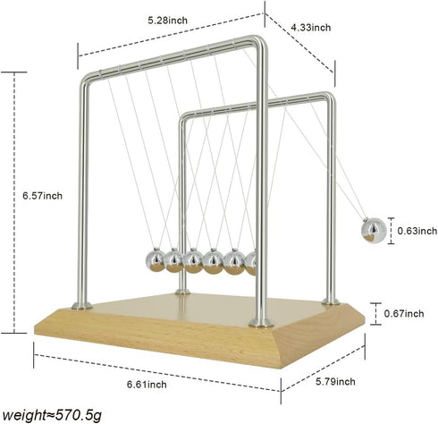 Newtons Cradle Pendulum with 7 Balls - Balance Ball Science Gadget with Wood Base for Home and Office