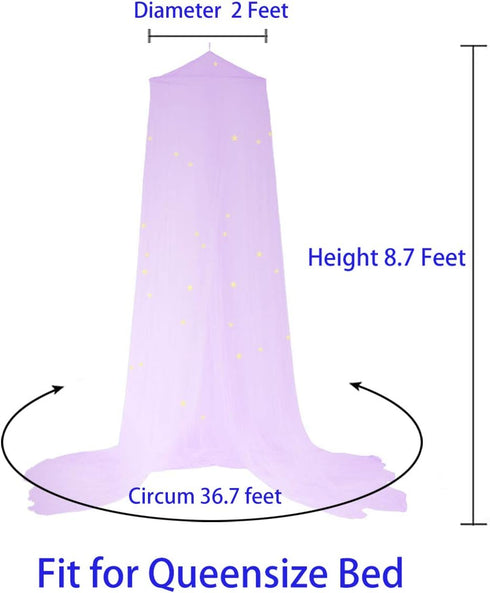 BCBYou Bed Canopy Mosquito Net with Fluorescent Stars, Glow in Dark for Baby Crib, Kids, and Adults (Purple)