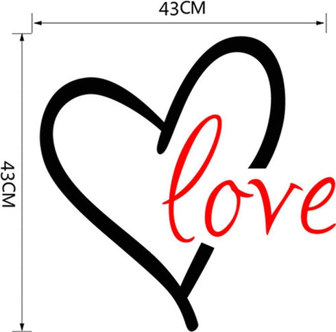 BIBITIME Valentine's Day Wall Decal, 16.93" x 16.93" Black Heart Red Love Vinyl Sticker for Nursery Kids Room Decor