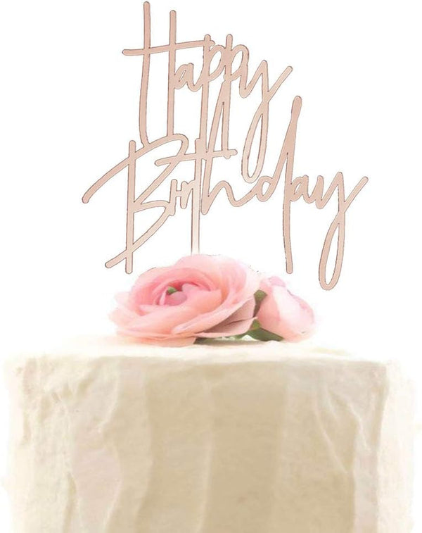 Happy Birthday Acrylic Cake Topper in Mirror Rose Gold for Birthday Party Decorations